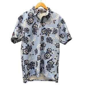 Iliac Golf Polo Shirt Mens Large Blue White Floral Textured Coastal Activewear